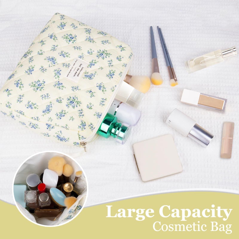 Gosect Floral Makeup Bag  Small Cosmetic Bag for Women Girls  Cute Cotton Makeup Bag  Quilted Makeup Bags  Flower Travel Toiletry Organizer Bag(LSHH) - Image 3